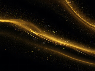 Obraz premium Golden Wave of Sparkles on Dark Background - Abstract Light Dust Flow Art Design ai