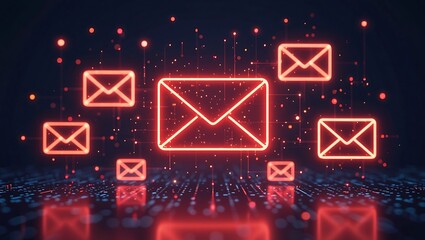 Glowing Neon Email Icons Network Digital Communication