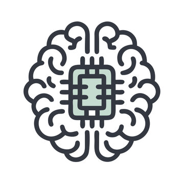 Brain with Dual Chips Icon Representing Parallel AI Processing and Cognitive Computing