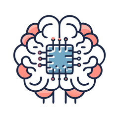 Brain with Microchip Icon Representing Neural Computing and AI Processing