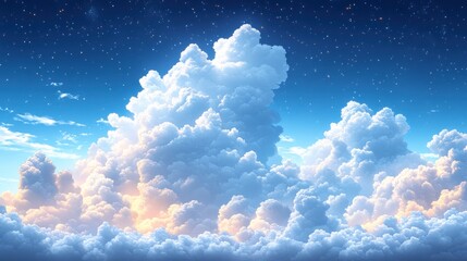 Majestic cloudscape at sunset under starry night sky