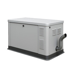 Fototapeta premium Essential emergency power backup generator unit featuring a modern grey metal enclosure with vents and exhaust.