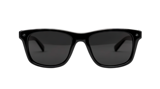 A pair of stylish black sunglasses displayed against a plain backdrop. ideal for summer fashion. outdoor activities. or promotional materials in eyewear and accessories