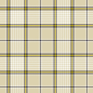 Scottish plaid seamless pattern with golden yellow on beige