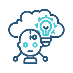 Robot Thinking with Idea Cloud Icon Representing Artificial Intelligence and Creative Innovation