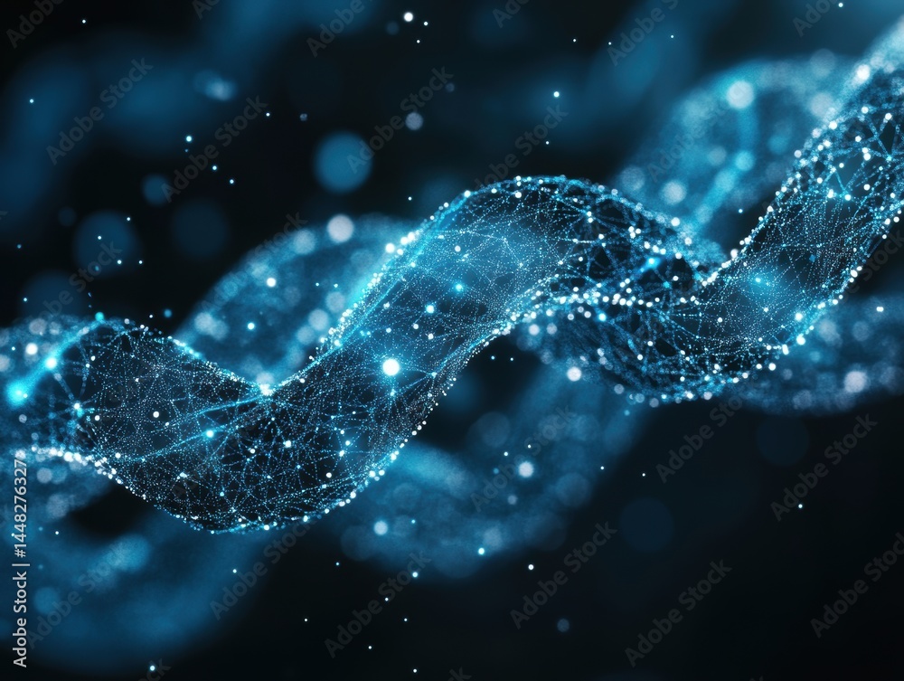 Aufkleber Abstract blue network structure with glowing nodes and connecting lines in a dark space