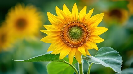 Fototapeta premium A bright yellow sunflower with a perfect center.