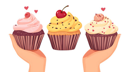 Professional Cupcake Gifts Illustration: Hands Holding Pastry Cup for Gifting Concept