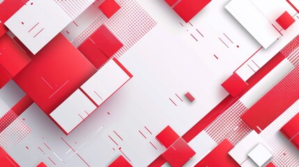 Abstract geometric design featuring red and white shapes on a gradient background.