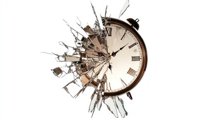 A broken clock reflecting as a working one, white background