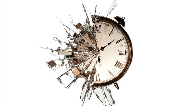 A broken clock reflecting as a working one, white background