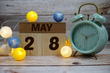 Wooden Calendar Showing the Date of May 28th. Day 28 of May month