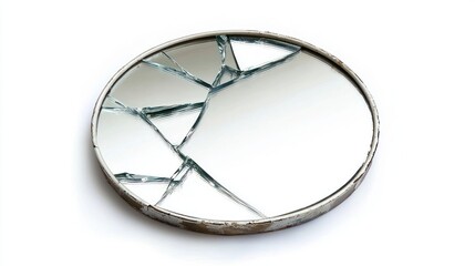 A broken mirror showing a distorted reflection, white background
