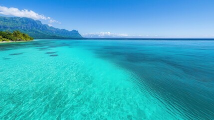 Obraz premium Lush tropical paradise with a serene lagoon, colorful reef stretching into the horizon