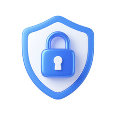 Security shield with padlock icon 3d render for data protection and cyber security concept illustration isolated on transparent background