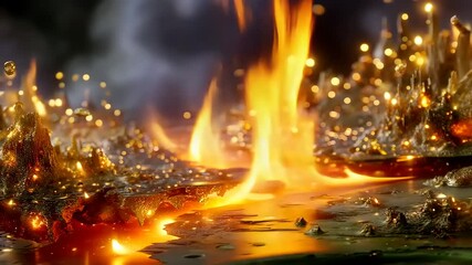 Fiery Lava Flow with Glowing Embers and Sparks - Powered by Adobe