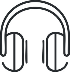 Black line art illustration of headphones icon symbol representing audio listening device technology