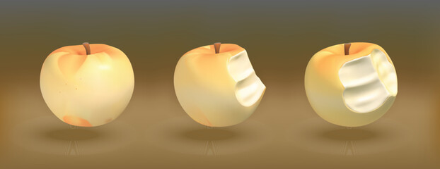 Bitten Yellow Apple vector 3d icon.