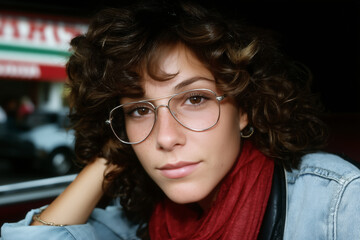 Obraz premium Woman with Glasses and Scarf