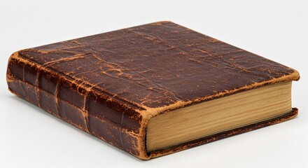 Obraz premium close up of weathered leather diary showing natural wrinkles, isolated on white background