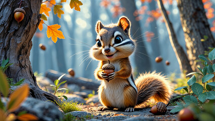 AI-generated images of a storybook character, 3D animation-style, a cute, playful baby Chipmunk