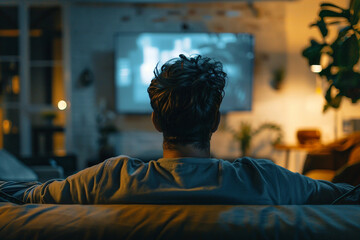 Obraz premium Family Watching a Movie Together at Home in a Cozy Living Room, Home Cinema Concept Generative AI
