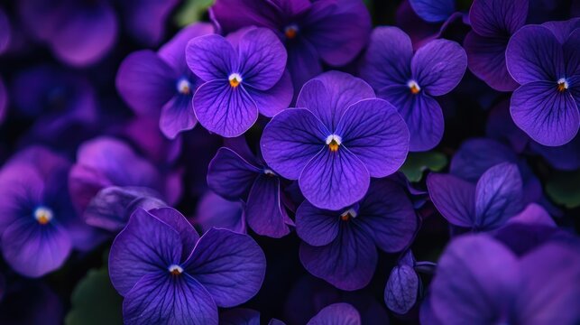 A bunch of purple violets with deep colors.
