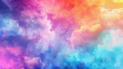 A vibrant cosmic cloudscape blending colors of pink, blue, and orange.