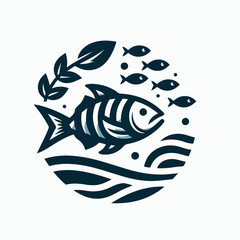 fish illustration icon with water
