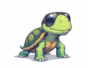 Cartoon turtle wearing sunglasses, chill and relaxed expression