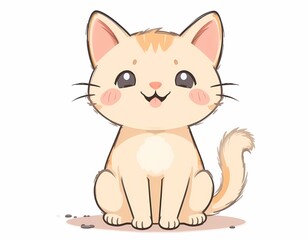 Flat design cartoon cat sitting with a happy face