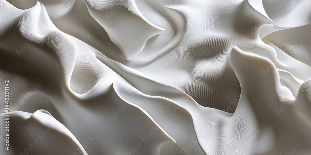 Poster Abstract image of flowing white fabric texture, creating a smooth and elegant appearance, showcasing a sense of movement and fluidity, ideal for minimalist designs
