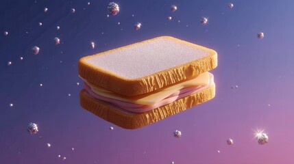 Delicious Ham and Cheese Sandwich Floating in Space Surreal Food