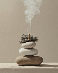 Natural Elements Arranged in Harmony With Smoke Rising Softly