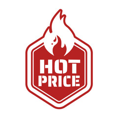 Hot Price – red vintage flame sticker, retro badge – vector illustration