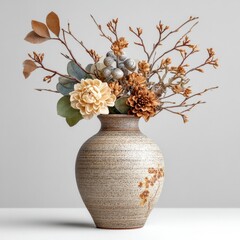 Rustic Beige Ceramic Vase with Dried Flower Arrangement