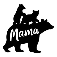 The word mama bear family black animal silhouette vector illustration isolated on white background.