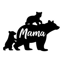 The word mama bear family black animal silhouette vector illustration isolated on white background.