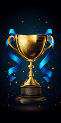 Golden trophy on a dark blue background