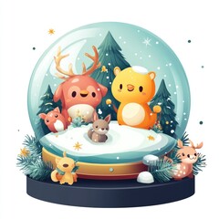 Adorable Woodland Animals in Winter Snow Globe