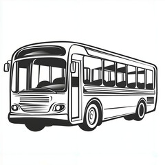 A black and white drawing of a bus on a white background