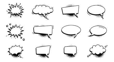 Obraz premium 12 Hand-Drawn Comic Speech Bubbles Dialog Boxes & Thought Clouds