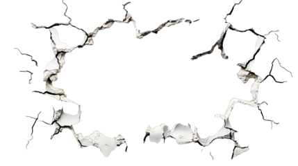 A textured wall with a large. irregular crack revealing a dark void behind. showcasing the contrast between the damaged surface and the hidden space. ideal for illustrating decay or destruction