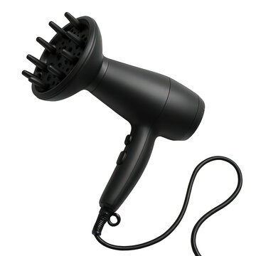 Sleek professional matte black hair dryer equipped with a unique airflow diffuser for precise drying and styling.