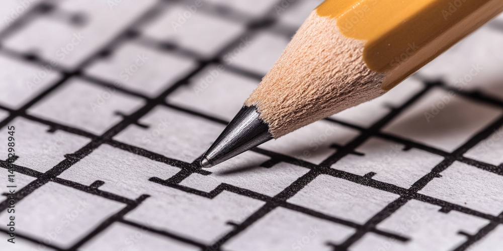 Poster close-up of pencil point on grid paper, showing texture detail, symbolizing focus, precision, and pr