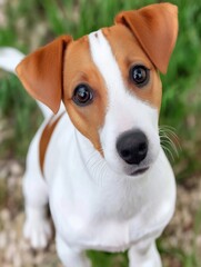 Adorable Jack Russell Puppy Outdoors: Vibrant Green Grass, Playful Canine Companion