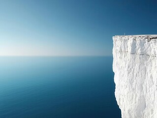 Majestic white cliffs overlooking the open sea, breathtaking deep blue sky stretching above