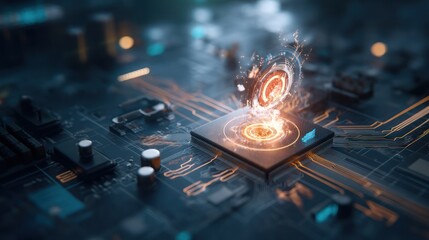 Circuit board with glowing chip