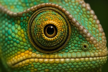 Fototapeta premium Close up of a green Chameleon. close shot chameleons eye extreme detail
