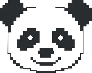Fototapeta premium Pixelated illustration of a smiling panda bear face in black and white style